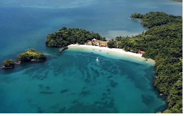 Aerial view of Coiba National Park beach and island, Panama