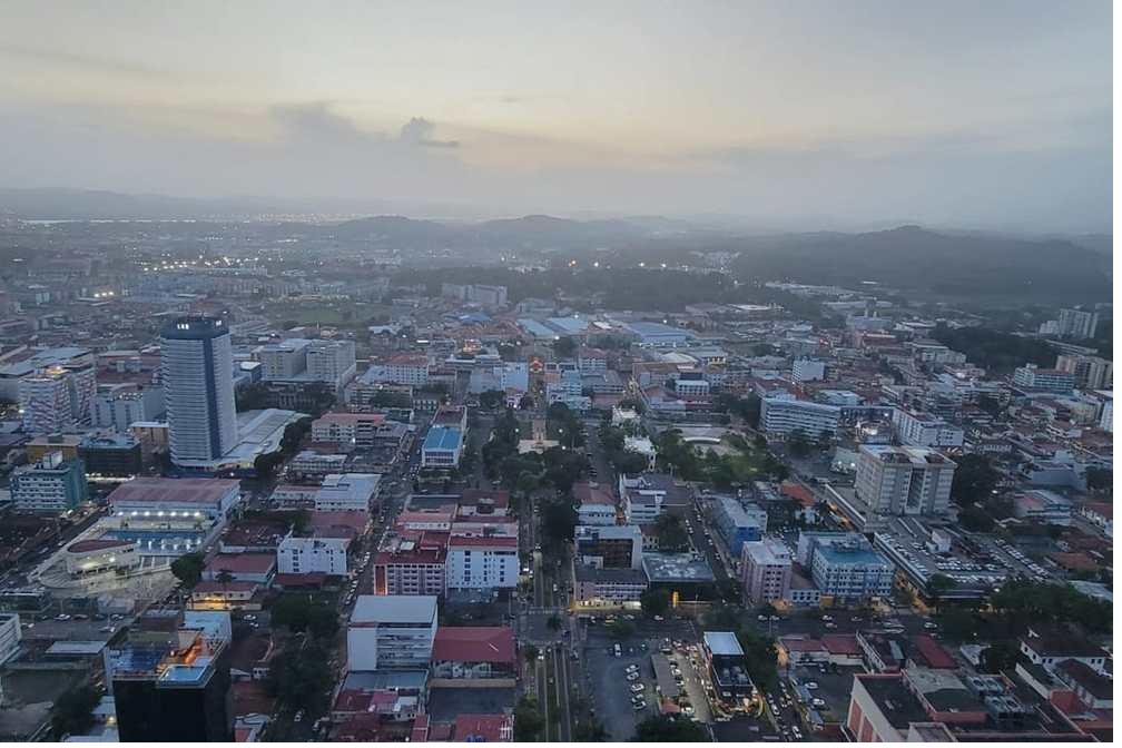 Aerial view of Panama City at dusk, Panama